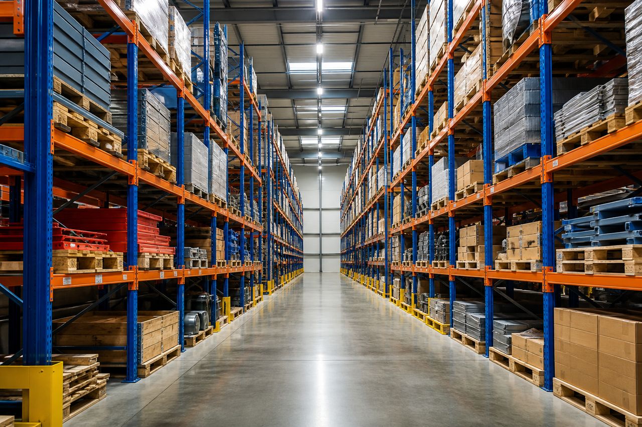 Depo raf sistemleri forklift koridoru genel görünüm