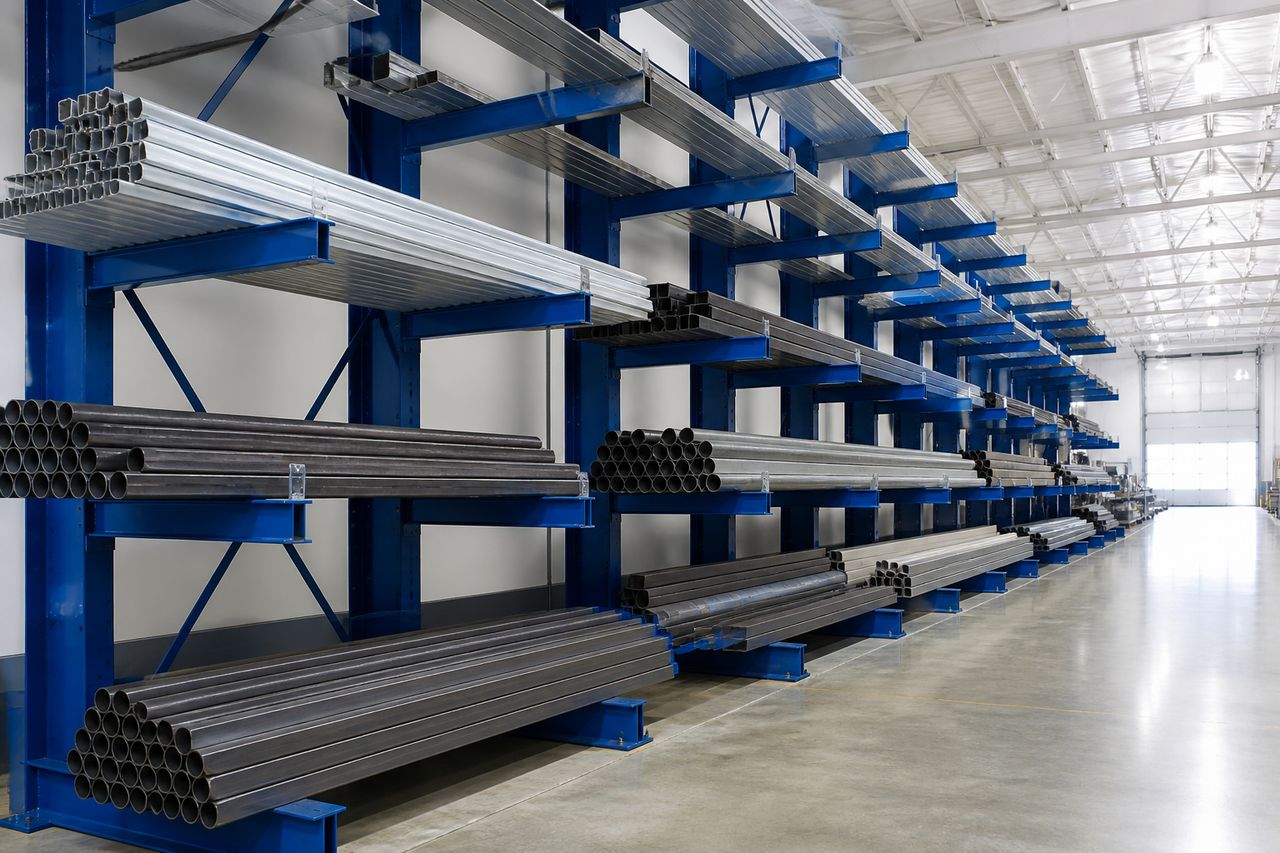 Uzun malzeme depolama için konsol cantilever raf sistemi