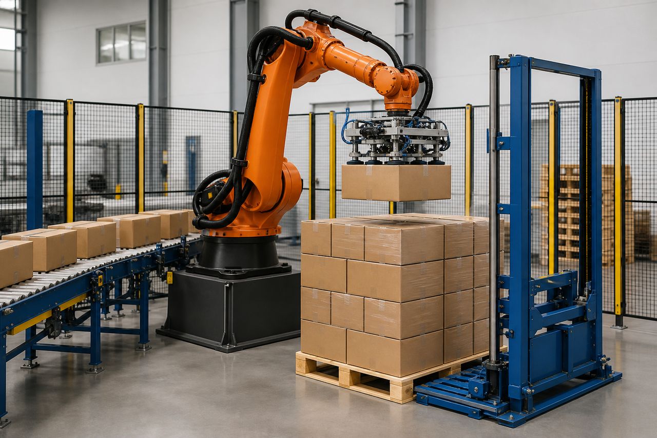Robot kollu otomatik paletleme ve koli istifleme sistemi